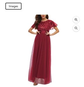 NWT-line Scoop Floor-Length Lace Evening Dress With Sequins red large